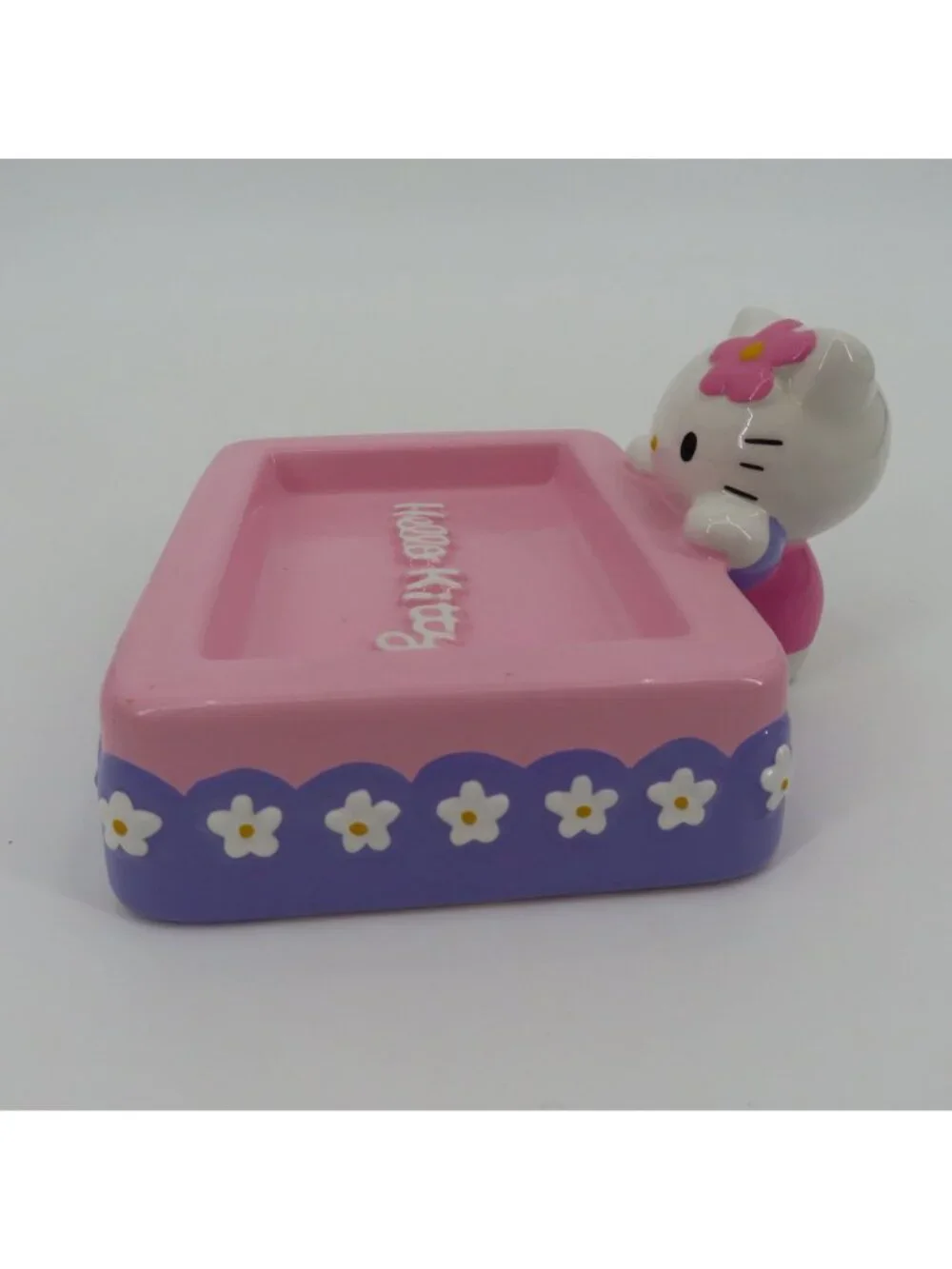 Sanrio Hello Kitty 2000 Y2K Ceramic Soap Dish Pink Purple Daisy Flower Bathroom